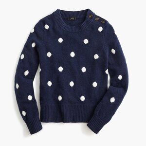 J. CREW Button Merino Blend Polka Dot Crewneck Sweater Navy Women's Size Medium